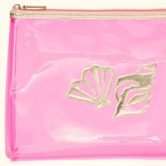 Lilly Pulitzer Pink Clear Pouch Sea Shells Coastal Havana Motif Makeup Case NWT - Picture 2 of 5